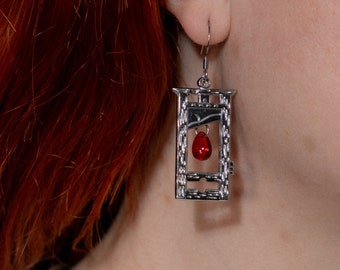 Guillotine Earrings, Halloween Dangle Earrings, Dark Academia Accessories, Stainless Steel Silver