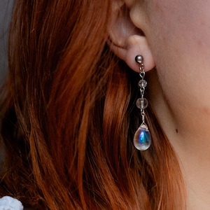 Dewdrop Fae Earrings, Iridescent Earrings, Fairycore Earrings, Bead Charm Earrings