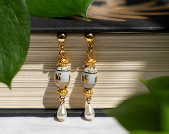 Leda Earrings, Dainty Pearl Drop Earrings, Light Academia, Greek Mythology Jewelry