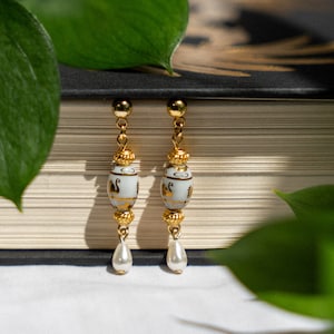 Leda Earrings, Dainty Pearl Drop Earrings, Light Academia, Greek Mythology Jewelry