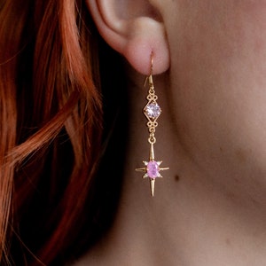 Glinda Earrings: Pink Gem, Gold Plated, Broadway Musical Jewelry