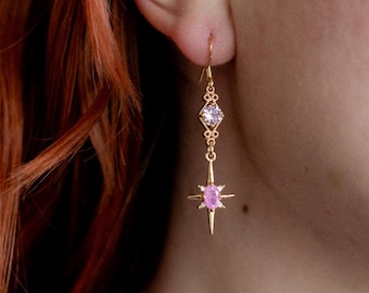 Glinda Ohrringe: Rosa Edelstein, vergoldet, Musical Schmuck