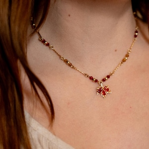 Frankenstein Leaf Necklace: Gold-Plated Cubic Zirconia Pendant, Autumn Necklace