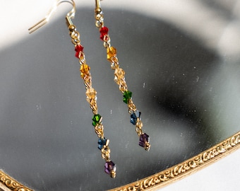 Rainbow Earrings, Handmade Jewelry, Long Dangle Drop Earrings