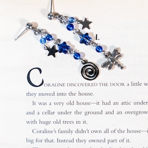 Coraline Earrings, Bead Charm Accessories, Cute Halloween Jewelry, Stainless Steel Silver Earrings, Bookish Jewelry, Dangle Earrings
