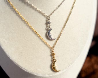 Himmlische Mond Halskette, Whimsigoth Schmuck, zierliche Minimal Stern Anhänger Halskette