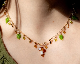 Wald Feen Pilz Anhänger Halskette, Fairycore Schmuck Set