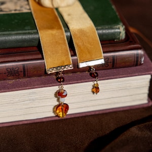 Herbst Lesezeichen, goldenes Samt Band Charm Lesezeichen, Cottagecore Geschenk, Pilz Fairycore