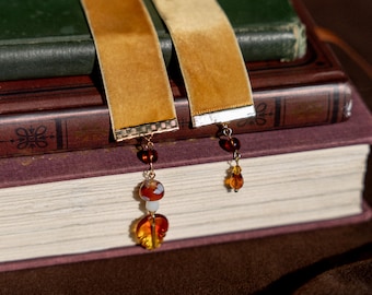 Herbst Lesezeichen, goldenes Samt Band Charm Lesezeichen, Cottagecore Geschenk, Pilz Fairycore