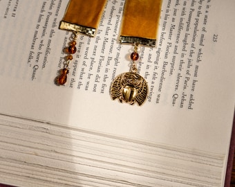 The Mummy Inspired Bookmark, Golden Velvet Ribbon Charm Bookmark, Light Academia Bookish Gift, Egyptology