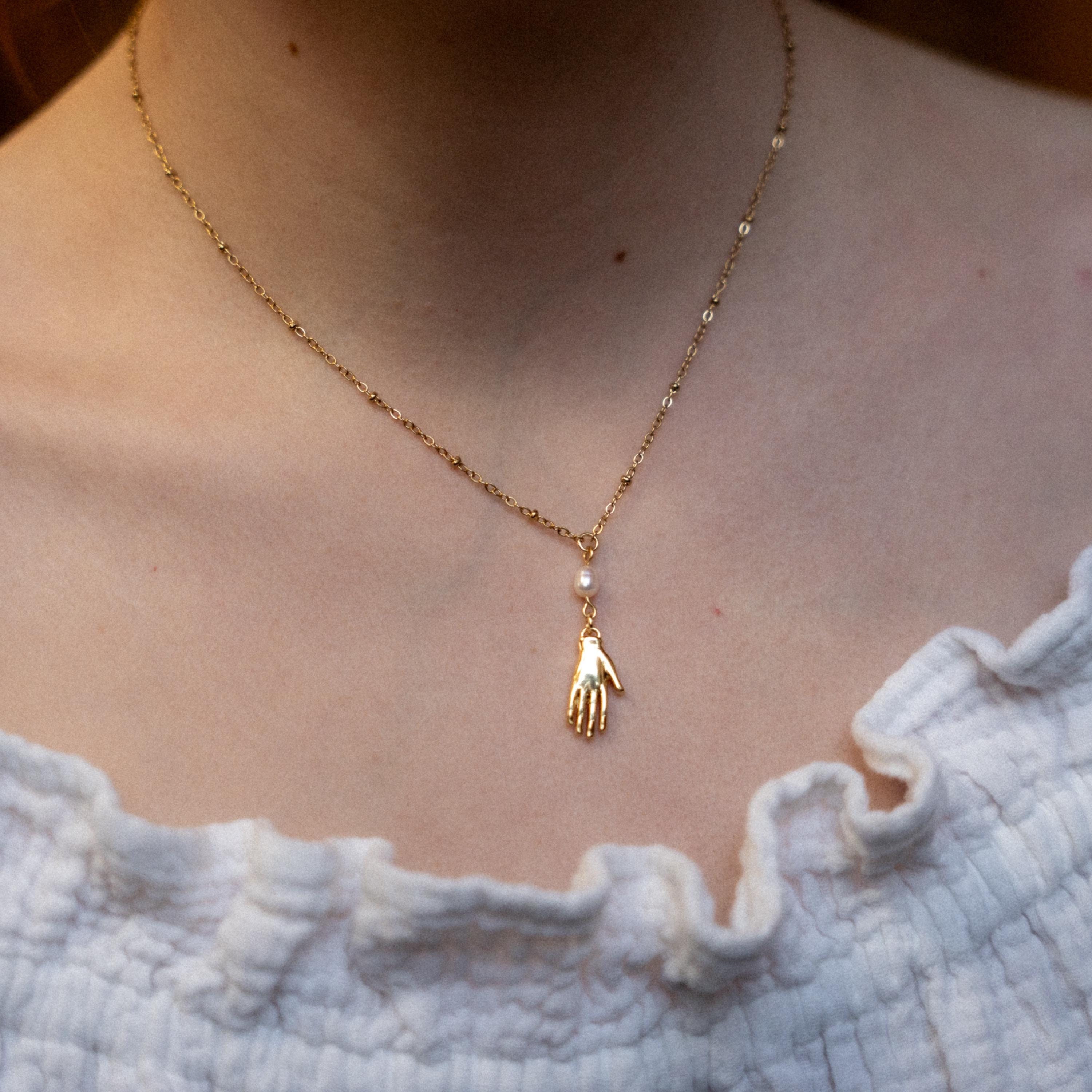 Mr. Darcy Hand Flex Necklace: Gold, Pearl, Pride and Prejudice