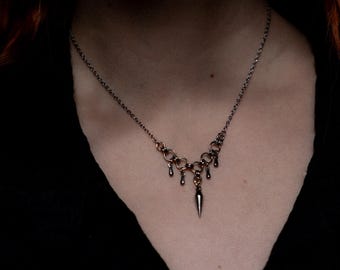 Edelstahl Kette mit Knightcore Schmuck, Arthurian Legend und Perlenkette