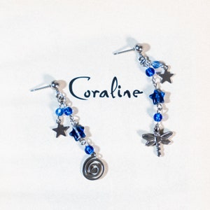 Coraline Earrings, Bead Charm Accessories, Cute Halloween Jewelry, Stainless Steel Silver Earrings, Bookish Jewelry, Dangle Earrings