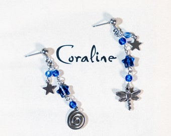 Coraline Earrings, Bead Charm Accessories, Cute Halloween Jewelry, Stainless Steel Silver Earrings, Bookish Jewelry, Dangle Earrings