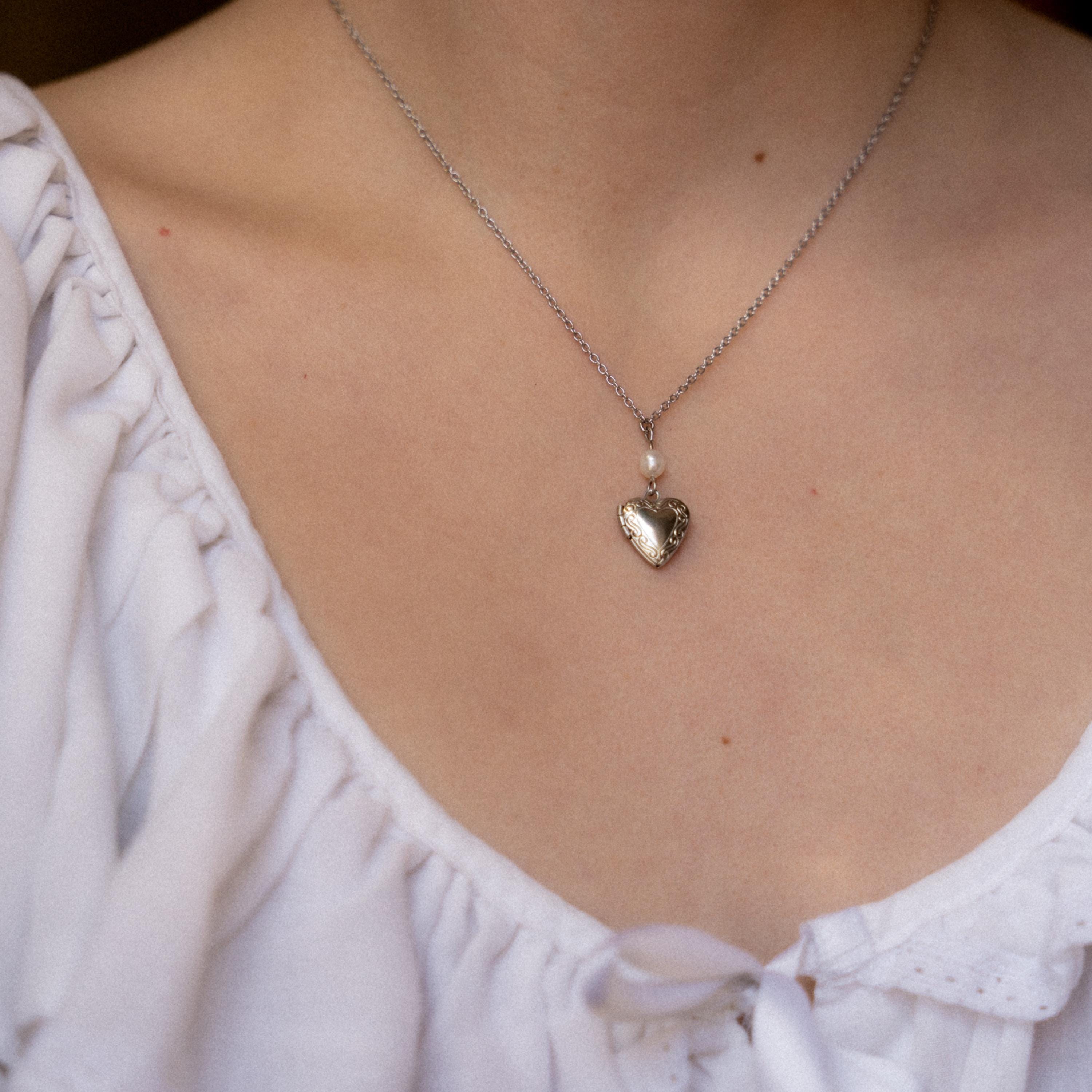 Jane Bennet Heart Locket Necklace: Dainty Pearl, Bookish Coquette Jewelry