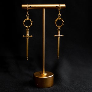 Once and Future King, Arthur Pendragon Sword Earrings, Knightcore Jewelry, Golden Dangle Earrings image 7