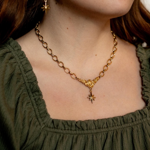 Lady Knight Necklace, Gold Plated Stainless Steel Knightcore, Medievalcore Accessories, Bookish Fantasy Necklace