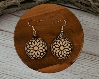 Handmade Circular Mandala Leather Earrings, Upcycled Sustainable Jewelry for Women, Unique Boho Chic Gift for Her