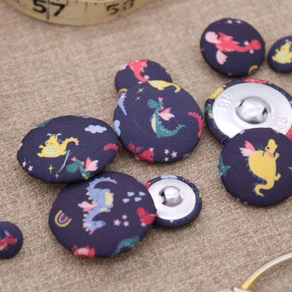 Magical Dragon Buttons - Fantasy Cartoon Dragon Buttons | Navy Fantasy Button | Fabric Covered Button | Buttons for Hand Sewing | Whimsicals
