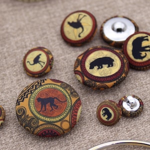 African Animal Patterned Buttons - Animal Kingdom | Safari Buttons | Elephant | Giraffe | Ostrich | 10mm 14mm 18mm 22mm 28mm 30mm Sizes