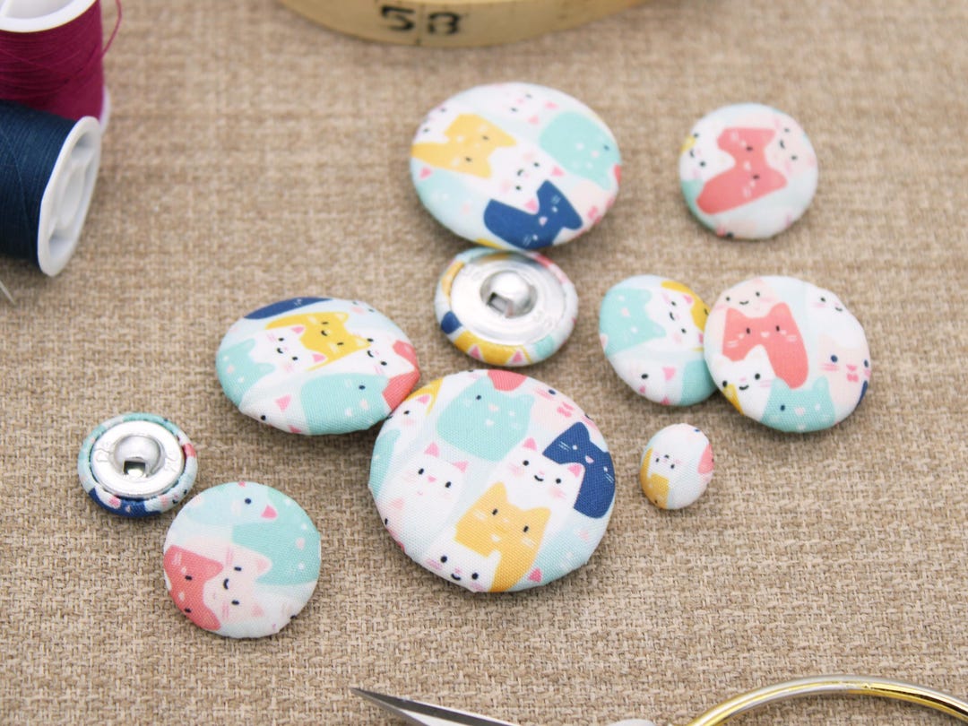 Kawaii Cat Patterned Buttons - Cute Cat Buttons | Pale Coloured | White ...