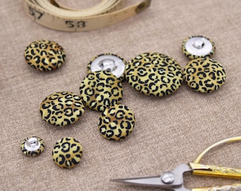 Leopard Print Patterned Buttons - Golden Brown and Black Animal Print Fabric Button | Fabric Covered Button | 10mm 14mm 18mm 22mm 28mm 30mm