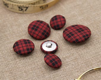 Rot Schwarz Karierte Stoffknöpfe - Rot Karomuster Knopf | Projekt Buttons | 1 cm 14 mm 18 mm 22 mm 28 mm 30 mm Knopf | Knöpfe zum Annähen