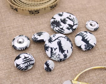 White Chinoiserie Patterned Buttons - Black and White Fabric Button | Fine China Pattern | Fabric Covered Button | 10mm 14mm 18mm 22mm 28mm