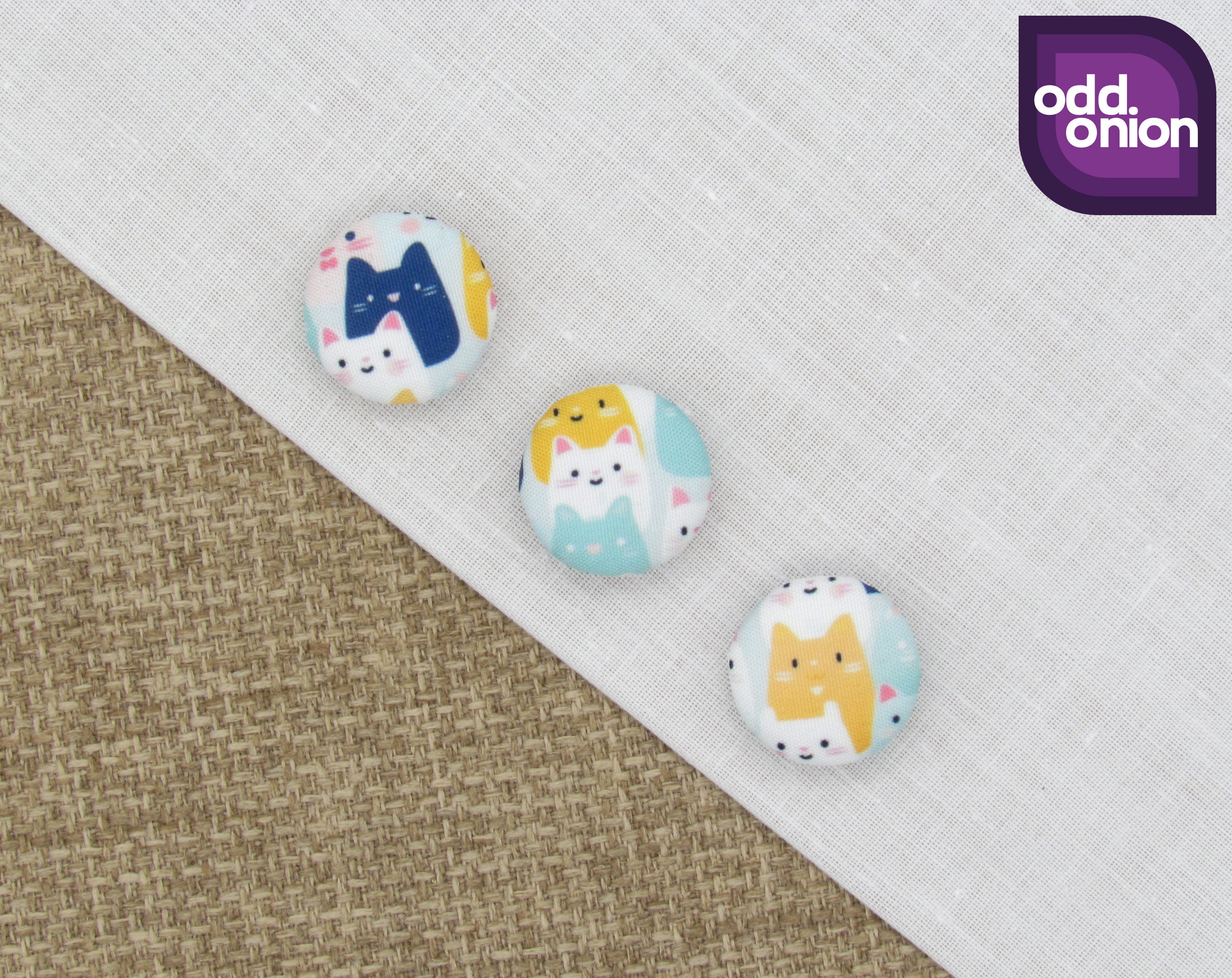 Kawaii Cat Patterned Buttons - Cute Cat Buttons | Pale Coloured | White ...