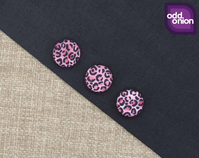 Pink Leopard Print Patterned Buttons - Black and Pink Animal Print ...