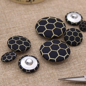 Black Honeycomb Fabric Buttons - Bold & Geometric | Black and Beige Gold | 18mm 22mm 28mm 30mm Button | Bee Buttons | Hive Buttons