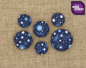 Blue Mystical Star Patterned Buttons - Space and Stars Pattern | Magic Button | Dark Blue and White | Fabric Covered Button | Starry Buttons