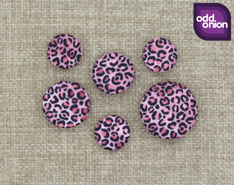 Pink Leopard Print Patterned Buttons - Black and Pink Animal Print ...