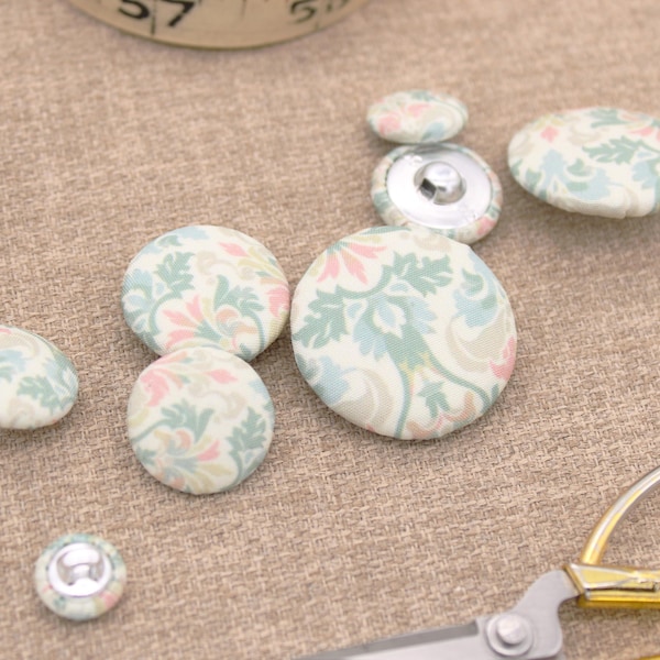 Boutons vintage en tissu fleuri - Boutons floraux damassés pastel doux pour la couture et le bricolage | Boutons à coudre | Bouton recouvert de tissu |