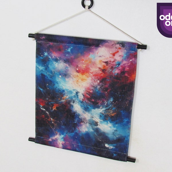 Space Inspired Oil Painting Style Pin Banner - Black Blue & Red Fabric Wall Hanging | Abstract Paint Patterned Pin Banner | Pin Display |