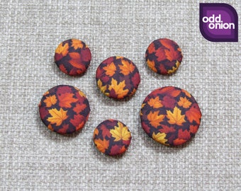 Autumn Leaves Buttons - Fall Pattern Buttons | Burnt Orange and Yellow Buttons | Fall Leaf | Fabric Buttons | Sewing Buttons | Odd Onion