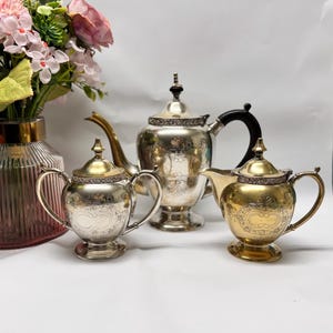 Vintage Metal Coffee Set: Teapot, Creamer & Sugar Bowl