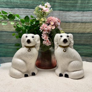 Rare Vintage Pair of Staffordshire Spaniel Dog Figurines – Antique Ceramic Dogs – Collectible English Decor