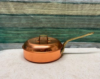 Vintage KRÖGARHUSET Copper Frying Pan with Lid: Scandinavian Kitchen Decor