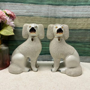 English antique Staffordshire  poodle dogs 23 cm.Pair of 2.