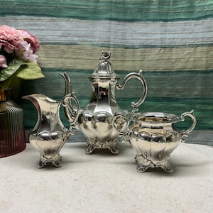 Stunning Antique  Tea Set | 3-Piece Swedish Silver-Plated Alpaca & Cupronickel Tea Set | Pre-1920 Antique