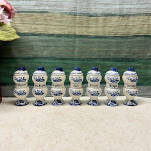 Ensemble de pots à épices vintage en céramique avec oignons bleus : Japon, années 50