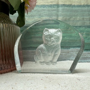Vintage &quot;Nybro&quot; Schweden Kristallglas Briefbeschwerer Katzenskulptur |