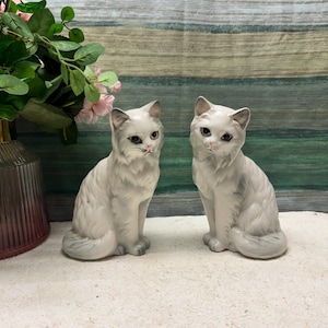 Vintage Porzellan Katzenfiguren - Retro 18 cm Paar für Wohnkultur