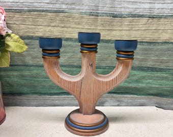 Candélabre vintage suédois en bois - Centre de table scandinave - 22 cm - Décoration d'intérieur nordique