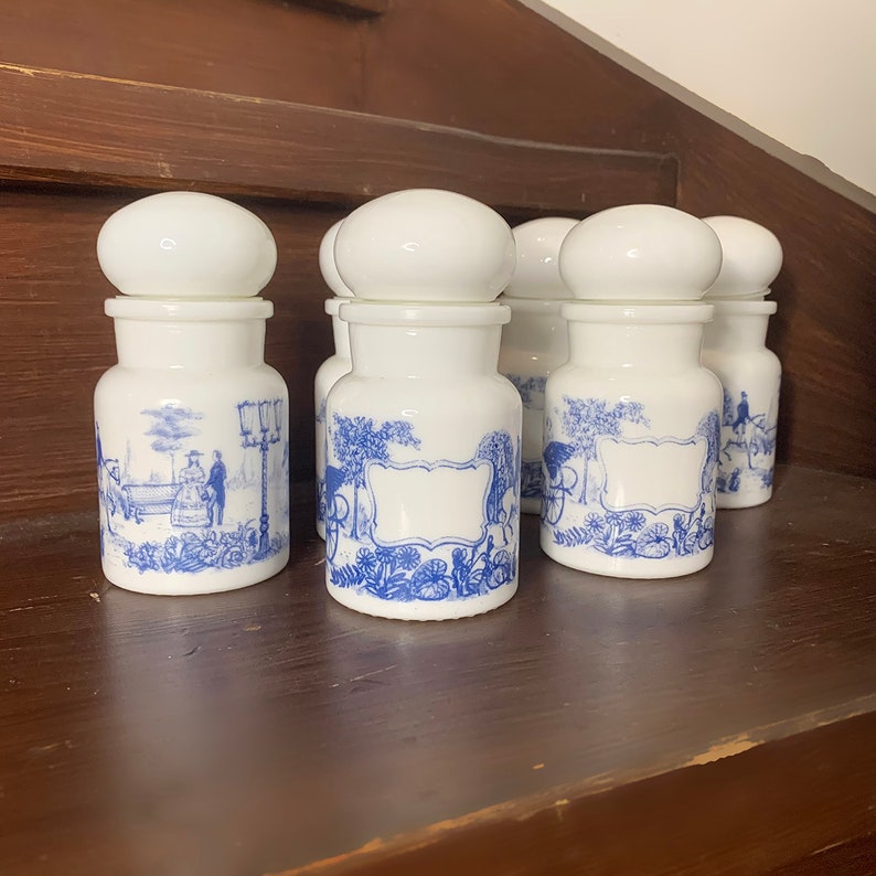 Set of 5 Vintage Milk Glass Spice Jars Etsy