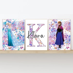 Frozen Anna and Elsa Paint Splash Set of 3 Prints, Colour Splash Art - Printed and Delivered, 5x7, A4, A3 & Digital Download