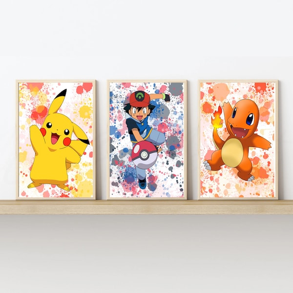 Pokemon Prints, Colour Splash Art in sizes 5 x7. A4, A3 & Digital Download Available - Perfect Prints for Children's Bedrooms and Playrooms