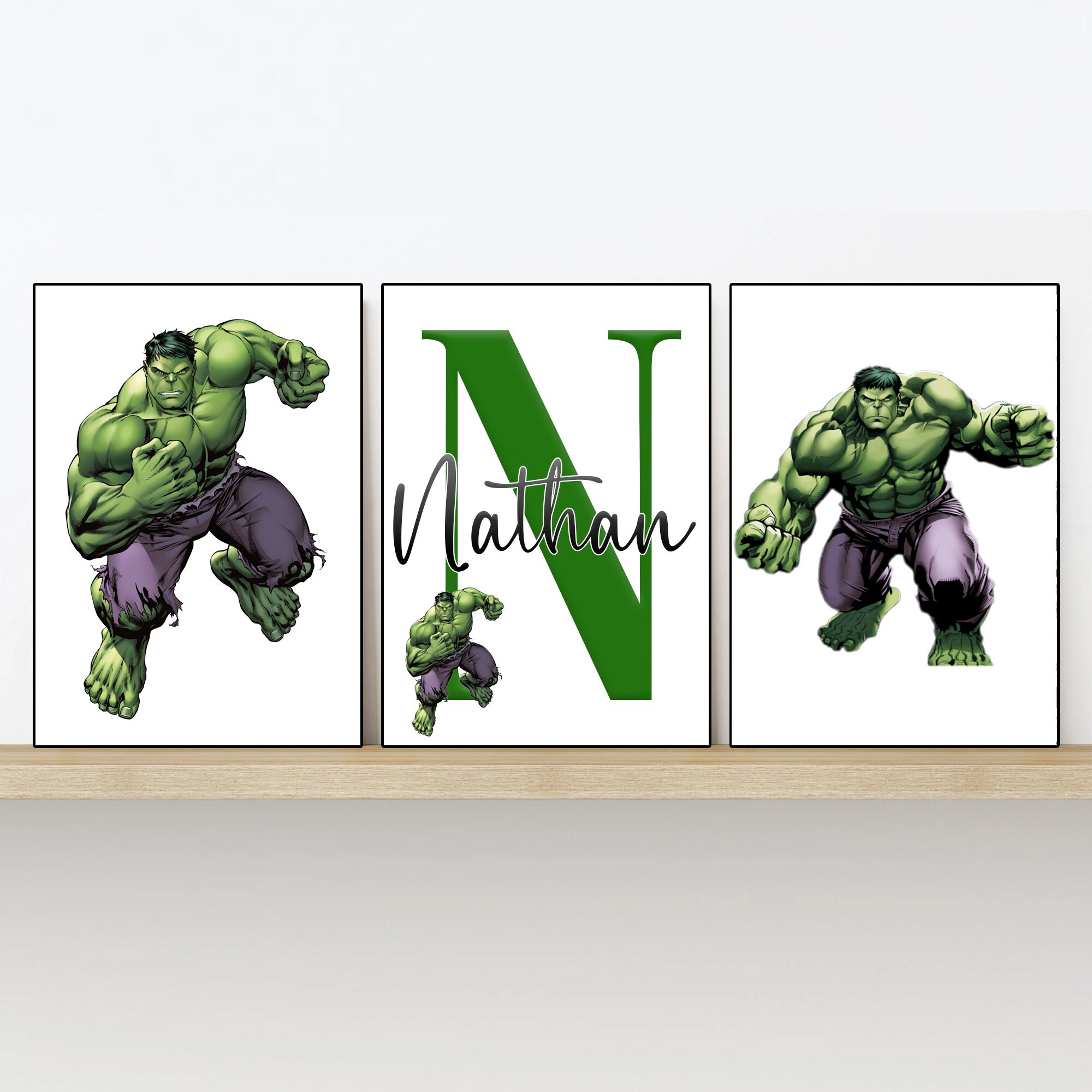 Marvels Hulk Superhero Set of 3 Prints Customisable Name 4 - Etsy