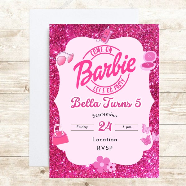 Custom Girls Pink Doll Birthday Invitation